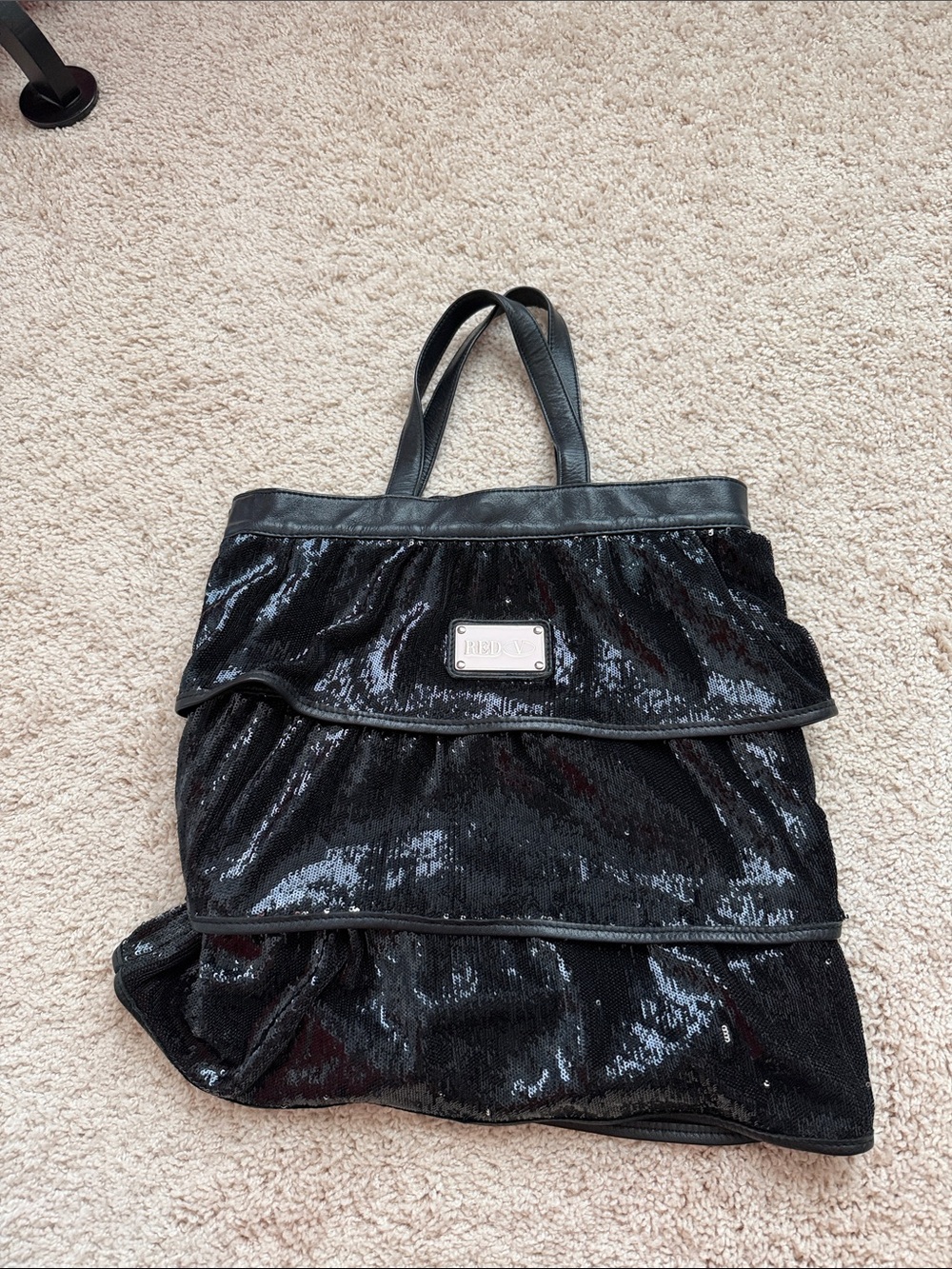 RED Valentino Black Sequin Tiered Tote